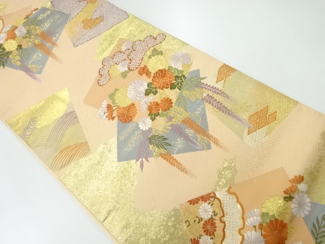 色紙に花模様織出し袋帯